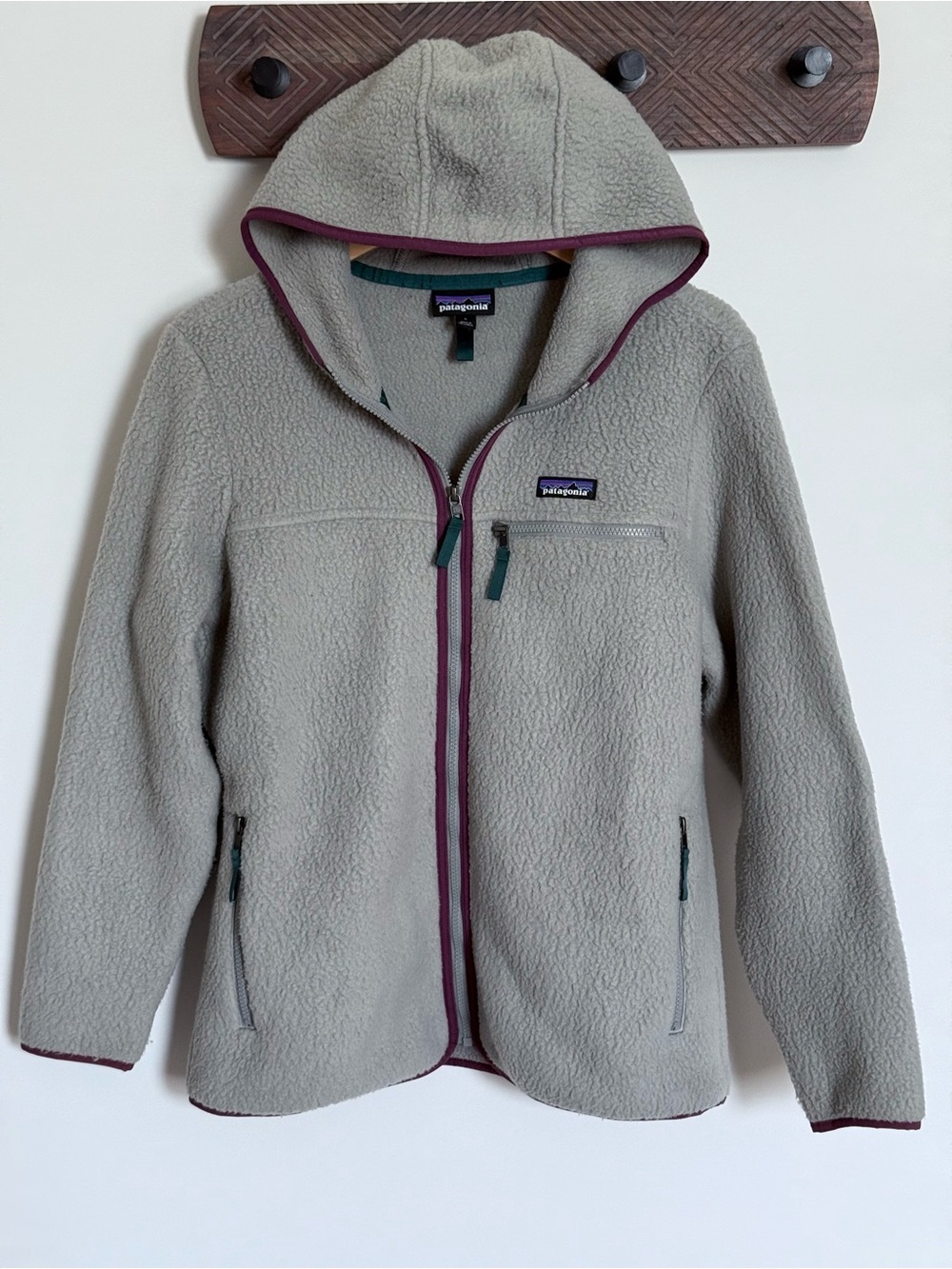 Patagonia Women’s Retro Pile Hoodie Feather Grey Full Zip Fleece Jacket Large - Picture 3 of 13